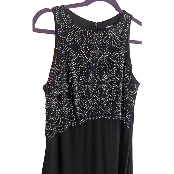 Jackie Jon Black Beaded Mesh Sleeveless Formal Maxi Gown Dress Size 6 A1 - Picture 2 of 7